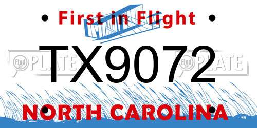 TX9072 North Carolina License Plate