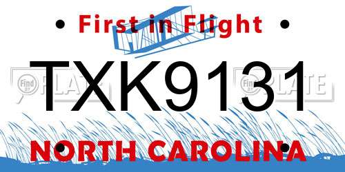 TXK9131 North Carolina License Plate