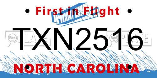 TXN2516 North Carolina License Plate