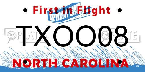 TXOO08 North Carolina License Plate