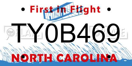 TY0B469 North Carolina License Plate