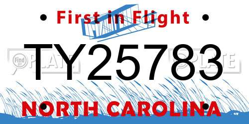TY25783 North Carolina License Plate