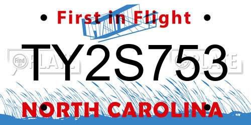 TY2S753 North Carolina License Plate