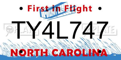 TY4L747 North Carolina License Plate