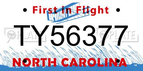 TY56377 North Carolina License Plate