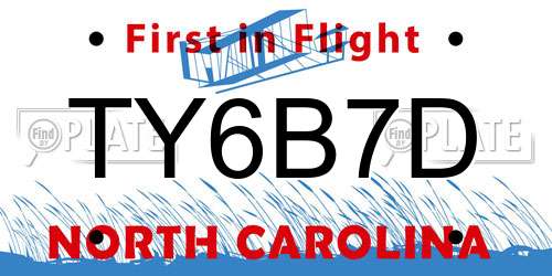 TY6B7D North Carolina License Plate