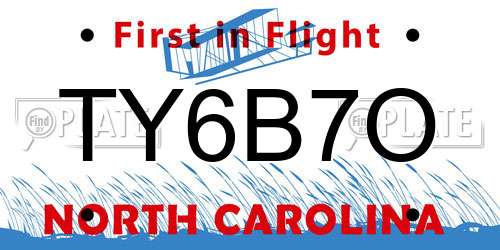 TY6B7O North Carolina License Plate