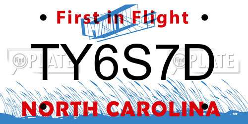 TY6S7D North Carolina License Plate