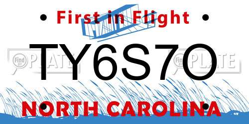 TY6S7O North Carolina License Plate