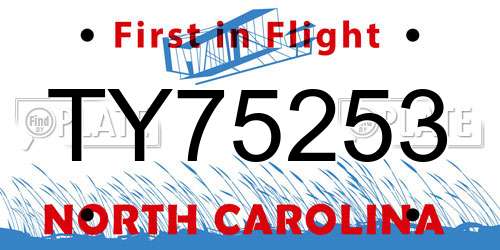 TY75253 North Carolina License Plate