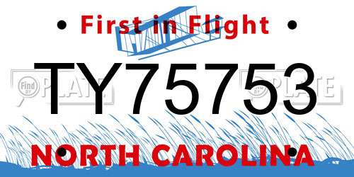 TY75753 North Carolina License Plate