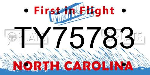 TY75783 North Carolina License Plate