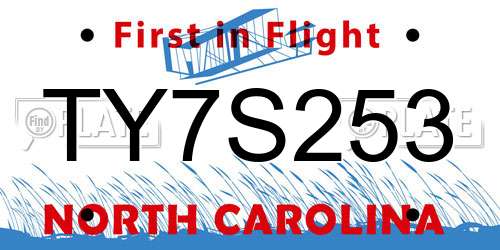 TY7S253 North Carolina License Plate