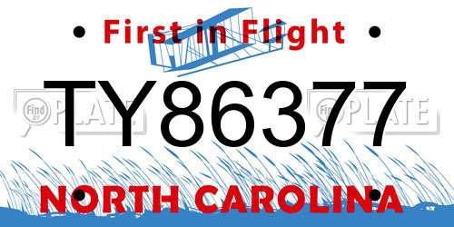 TY86377 North Carolina License Plate