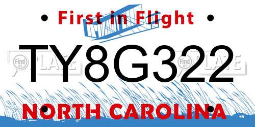 TY8G322 North Carolina License Plate