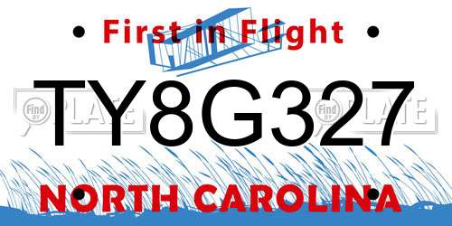 TY8G327 North Carolina License Plate