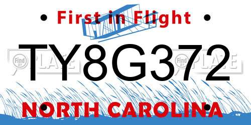 TY8G372 North Carolina License Plate