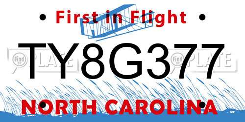 TY8G377 North Carolina License Plate