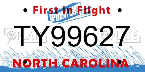 TY99627 North Carolina License Plate