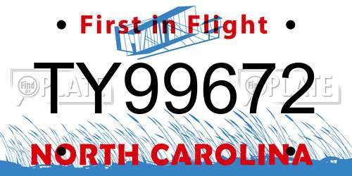 TY99672 North Carolina License Plate