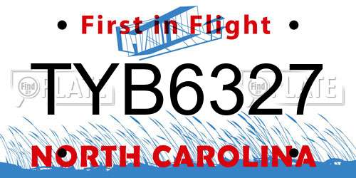 TYB6327 North Carolina License Plate