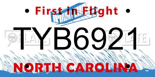 TYB6921 North Carolina License Plate