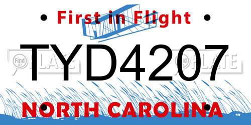 TYD4207 North Carolina License Plate