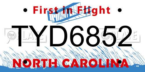 TYD6852 North Carolina License Plate