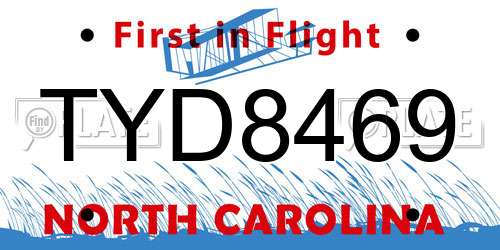 TYD8469 North Carolina License Plate