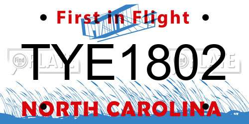 TYE1802 North Carolina License Plate