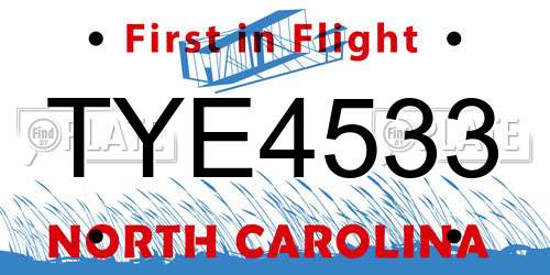TYE4533 North Carolina License Plate
