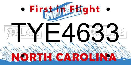 TYE4633 North Carolina License Plate