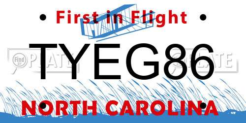 TYEG86 North Carolina License Plate