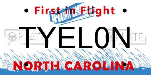 TYEL0N North Carolina License Plate