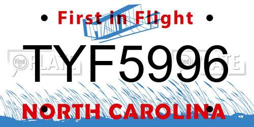 TYF5996 North Carolina License Plate