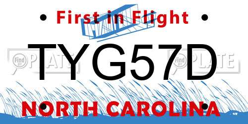 TYG57D North Carolina License Plate
