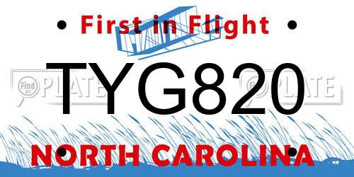 TYG820 North Carolina License Plate