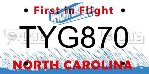 TYG870 North Carolina License Plate