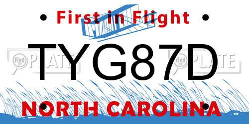 TYG87D North Carolina License Plate