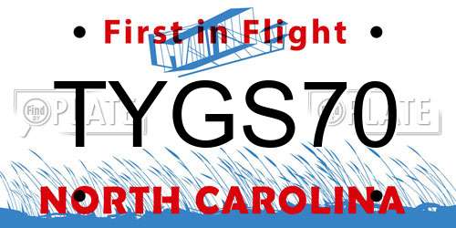 TYGS70 North Carolina License Plate