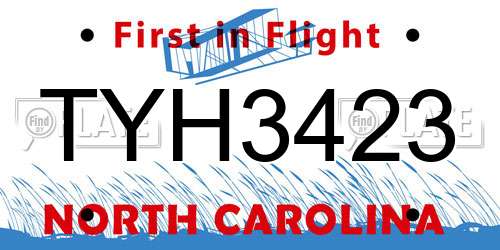 TYH3423 North Carolina License Plate