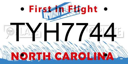 TYH7744 North Carolina License Plate