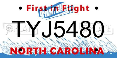 TYJ5480 North Carolina License Plate