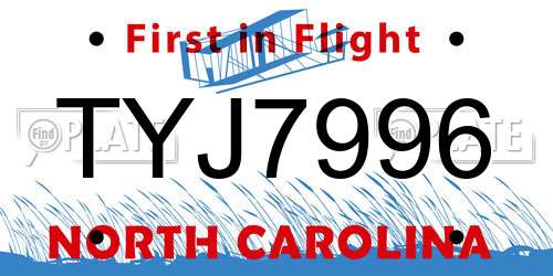 TYJ7996 North Carolina License Plate