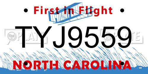 TYJ9559 North Carolina License Plate