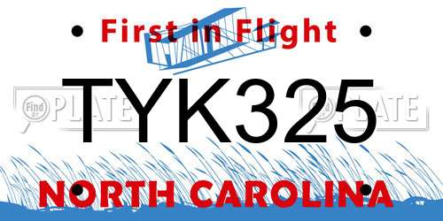 TYK325 North Carolina License Plate
