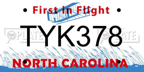 TYK378 North Carolina License Plate