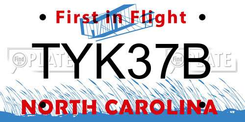 TYK37B North Carolina License Plate