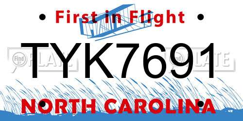 TYK7691 North Carolina License Plate