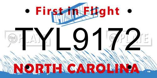 TYL9172 North Carolina License Plate